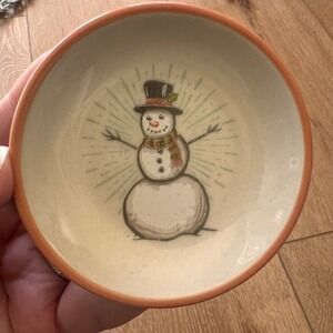 Chad Barrett Snowman Ceramic Trinket Dish Small 3.75 Inch Christmas Bowl Holiday